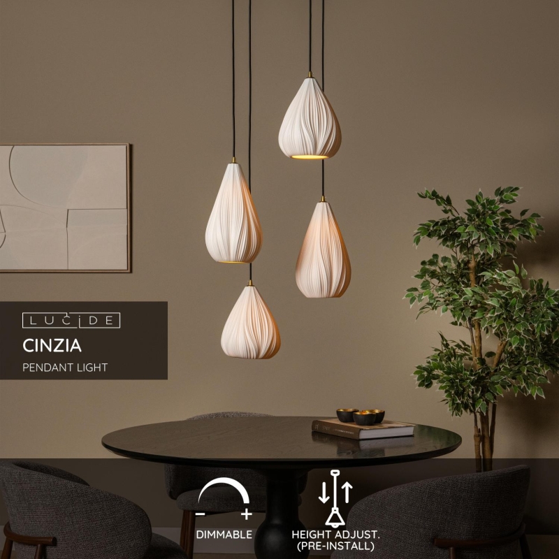 Lucide CINZIA - Závesné svietidlo - Ø 55,5 cm - 4xE27 - Biele